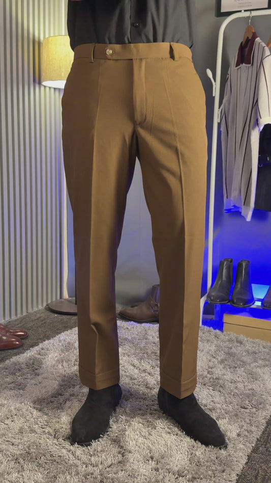 British Style Light Brown Men Formal Pants