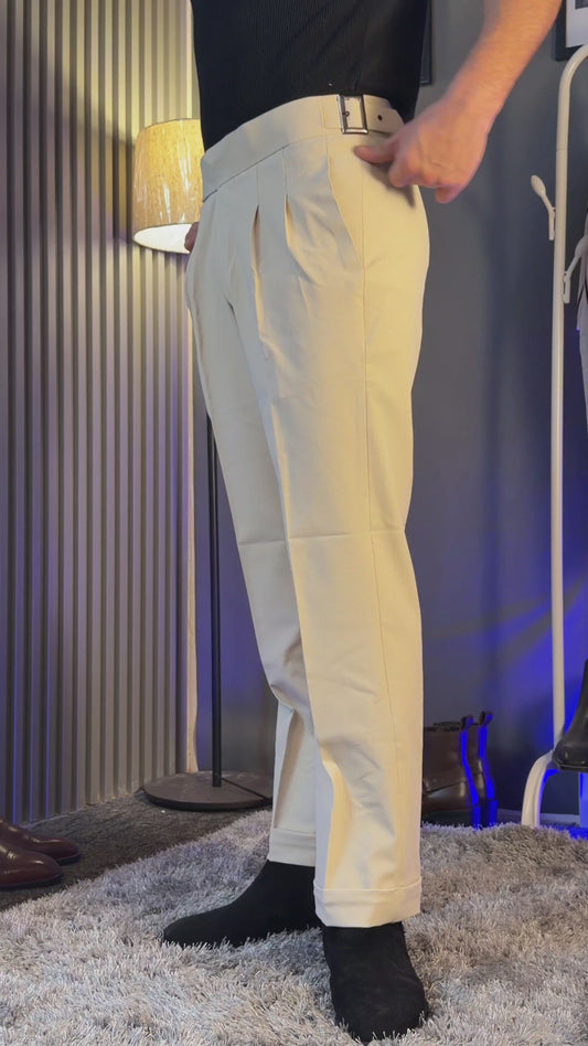 Beige Classic Buckle Gurkha Pants by Italian Vega®