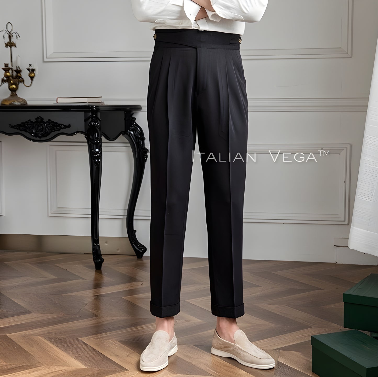 Charcoal Black Classic Buttoned Gurkha Pants by Italian Vega®