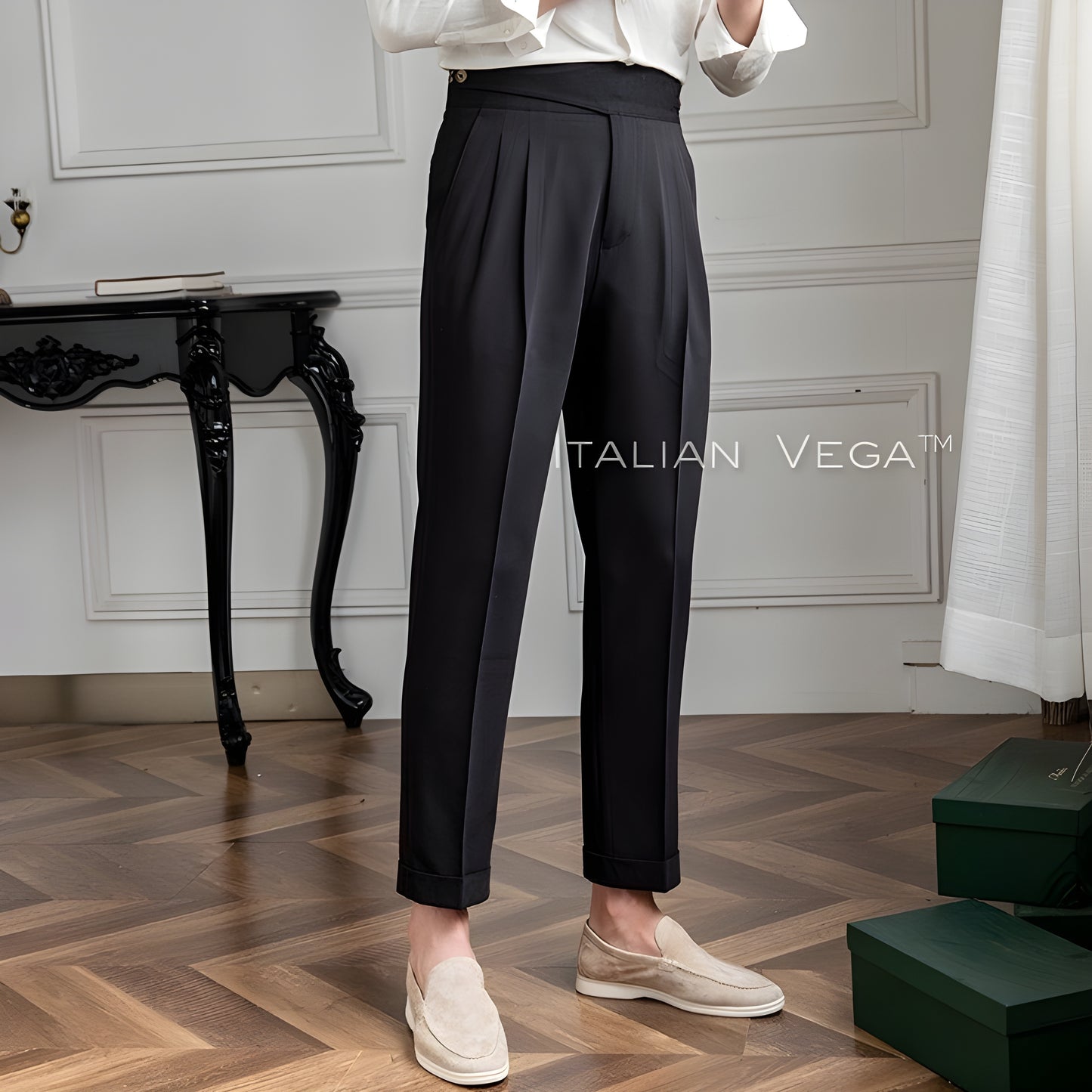 Charcoal Black Classic Buttoned Gurkha Pants by Italian Vega®