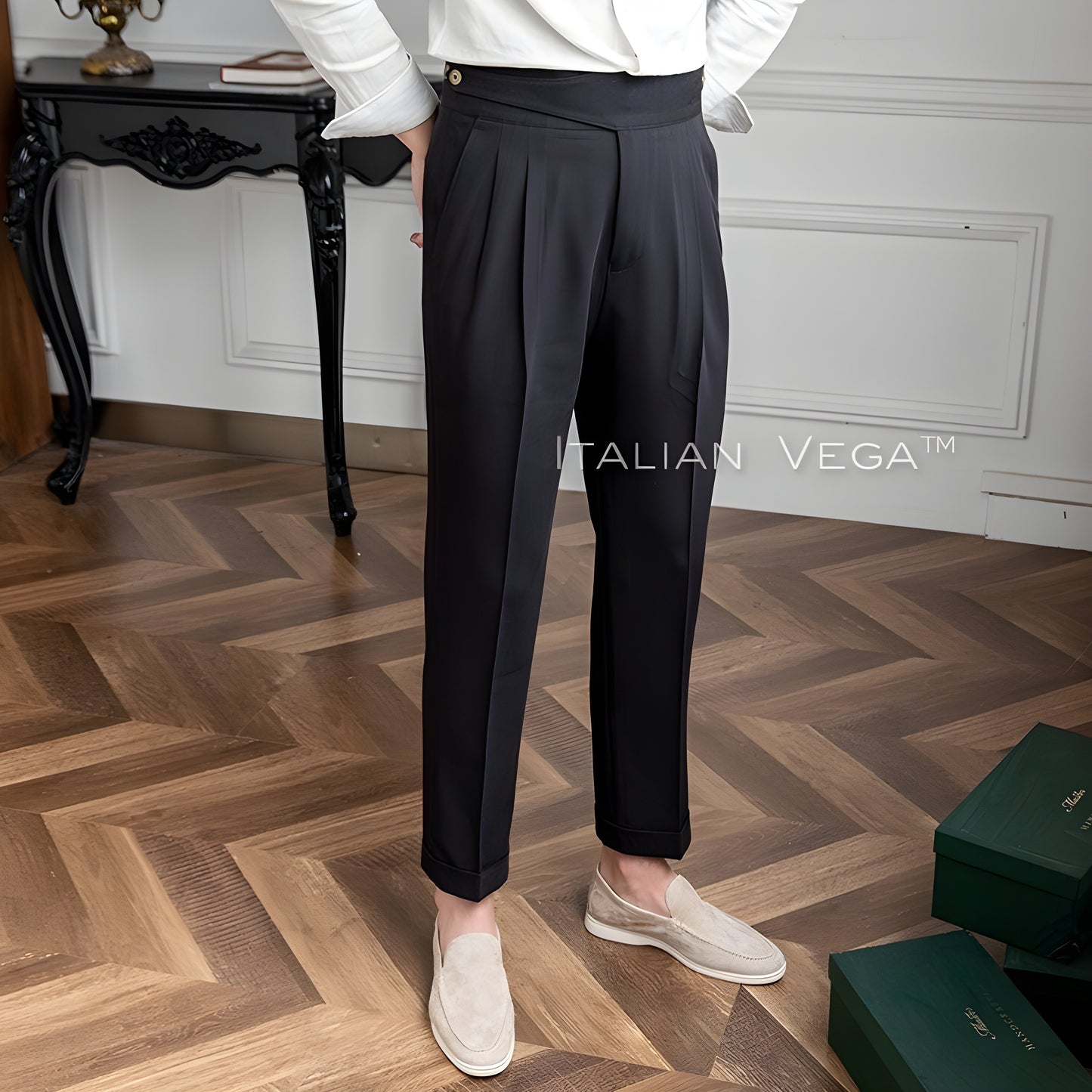 Charcoal Black Classic Buttoned Gurkha Pants by Italian Vega®